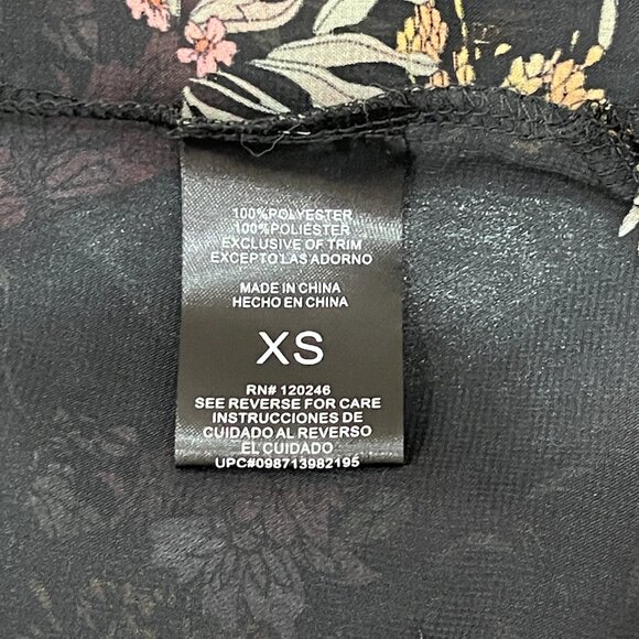 Wallflower Kimono XS Black Floral Open Front Lace Trim Beach Cover - Picture 6 of 7